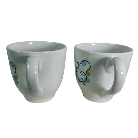 Pottery Barn Set Of 2 Ceramic Butterfly 16 Oz Coffee Mugs White Whimsical - Picture 2 of 9